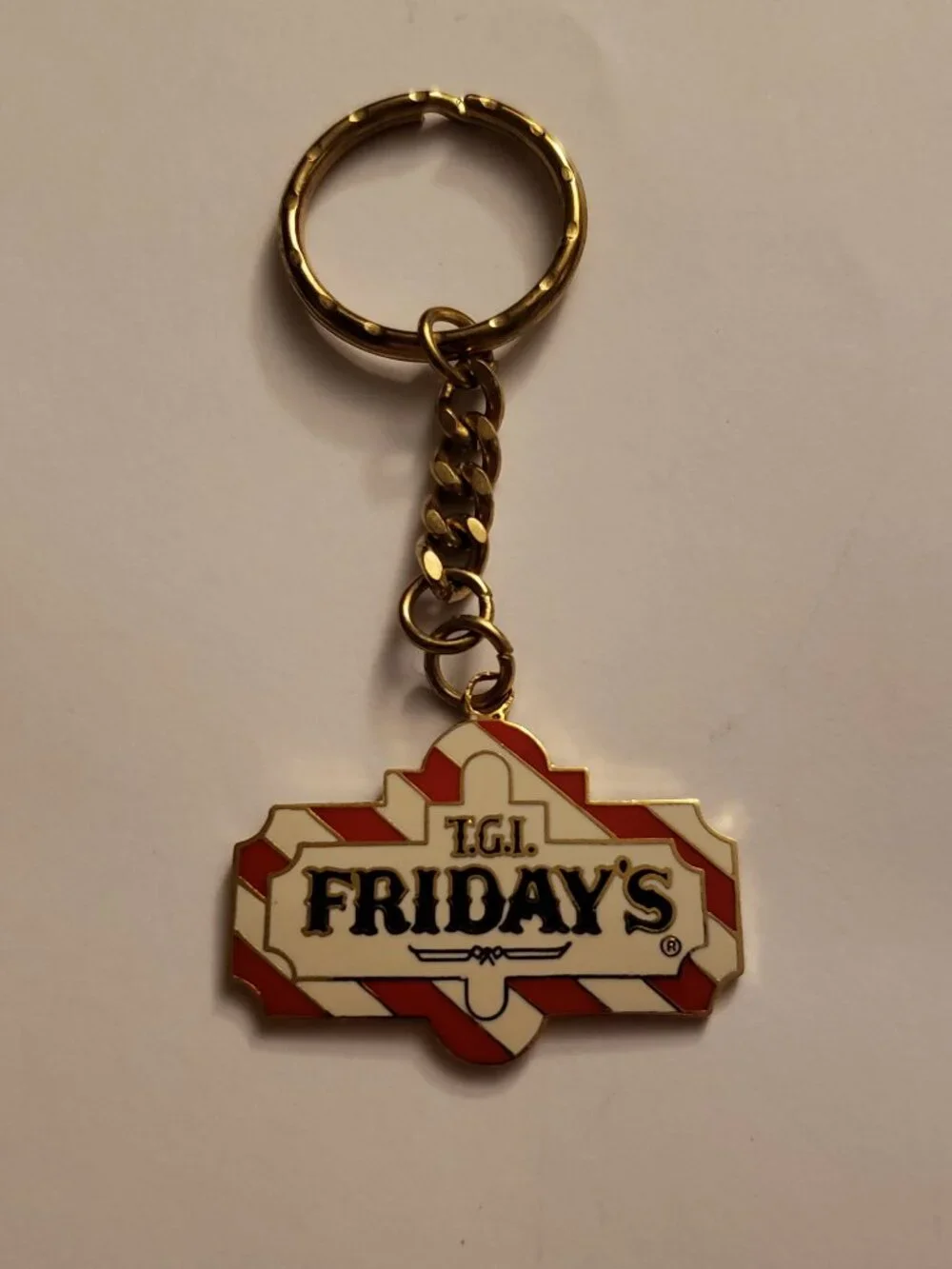 Vintage TGI Fridays Enamel Metal Key Chain Ring Ephemera Promo Swag Advertising